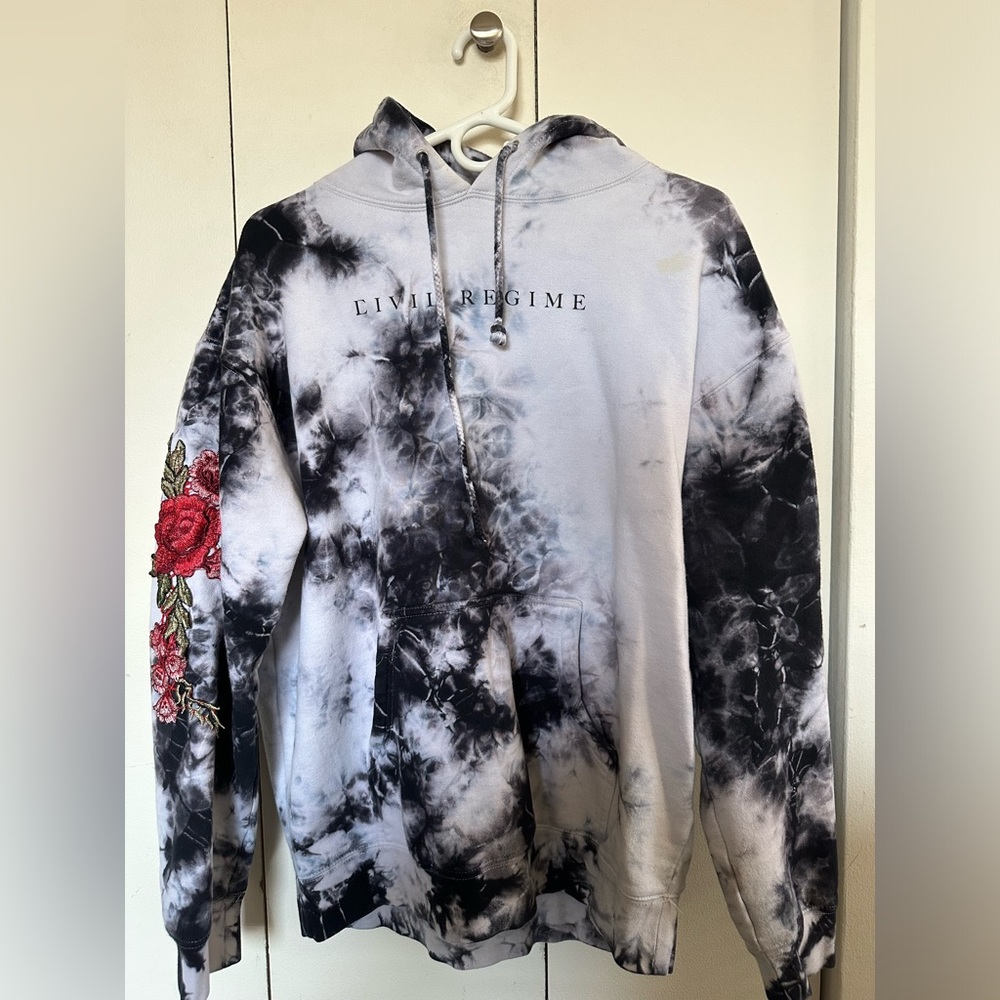 Civil Regime Men’s Black/White Tie-Dye Roses Hoodie — Size M